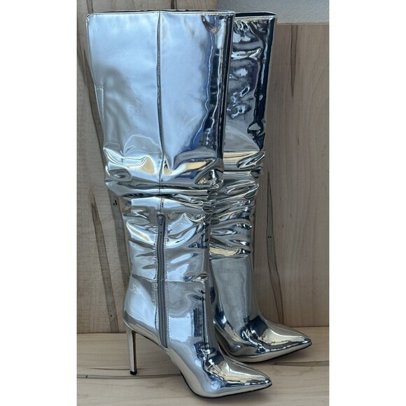 INC Womens Iyonna Zipper Slouchy Tall Over-The-Knee Boots Shoes Silver Sz 5 - Picture 2 of 4